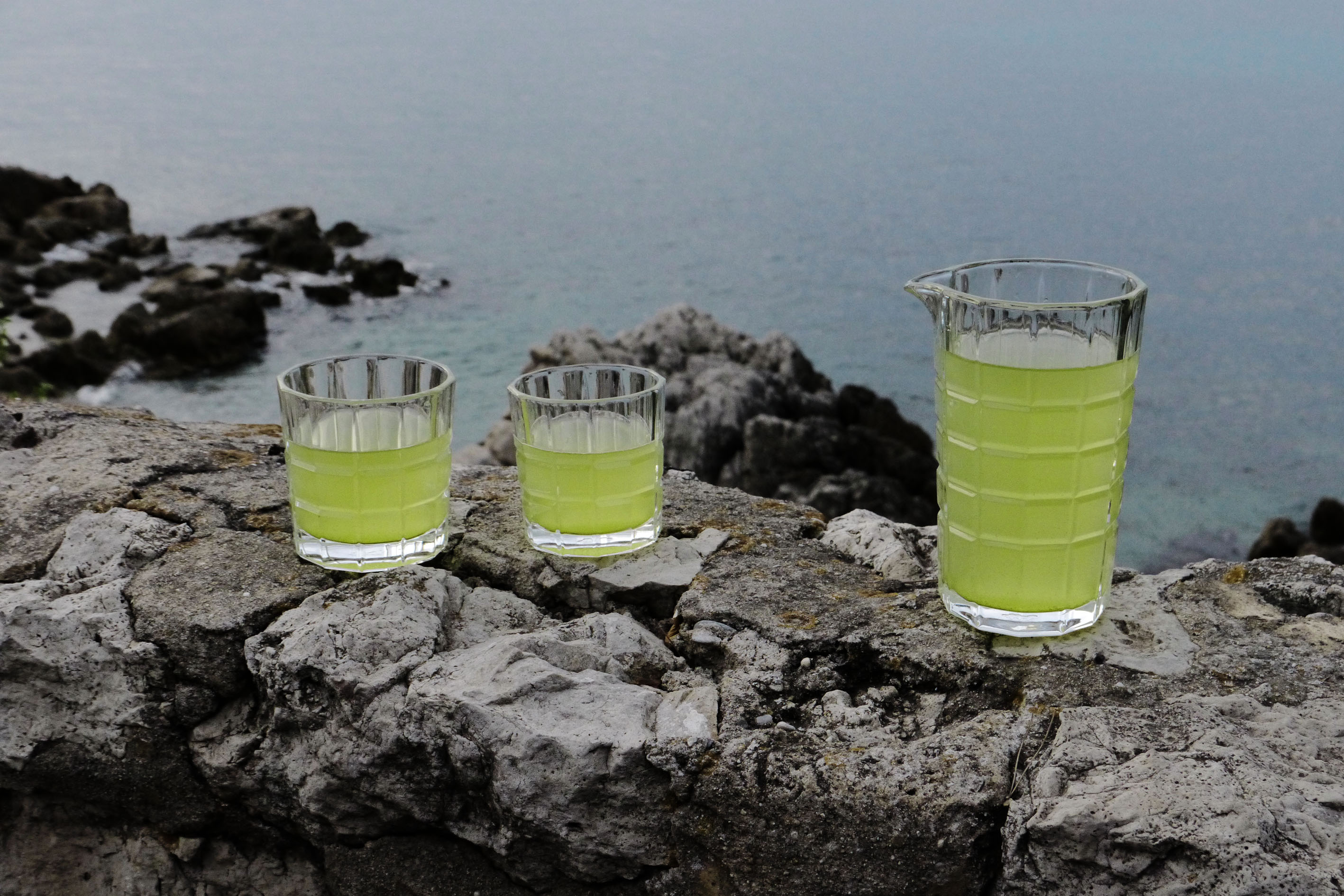 Green tea at the blue sea. Ready to enjoy both?